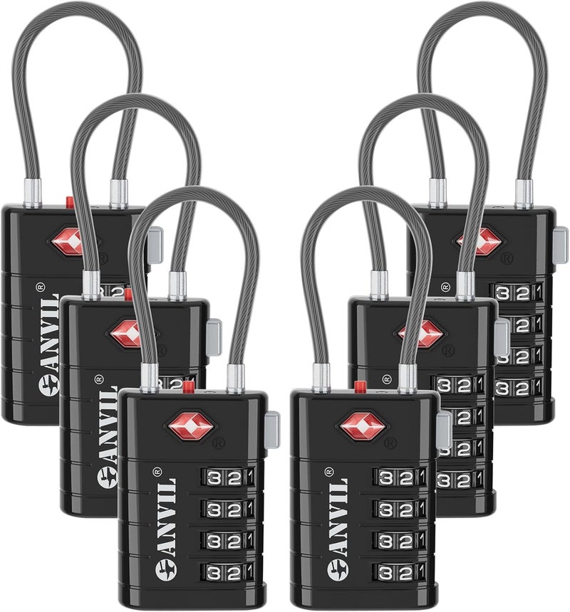 Anvil أقفال الأمتعة ذات 4 أرقام، أقفال TSA للأمتعة، نواة TSA008 المتقدمة، مؤشر تنبيه لقفل السفر الخاص بك، قفل حقيبة السفر. (6، أسود) - Image 1
